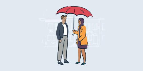 illustration of a person holding an umbrella over another person's head