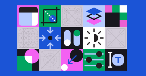 Illustrated graphic, an abstract depiction of the components that make up a design system