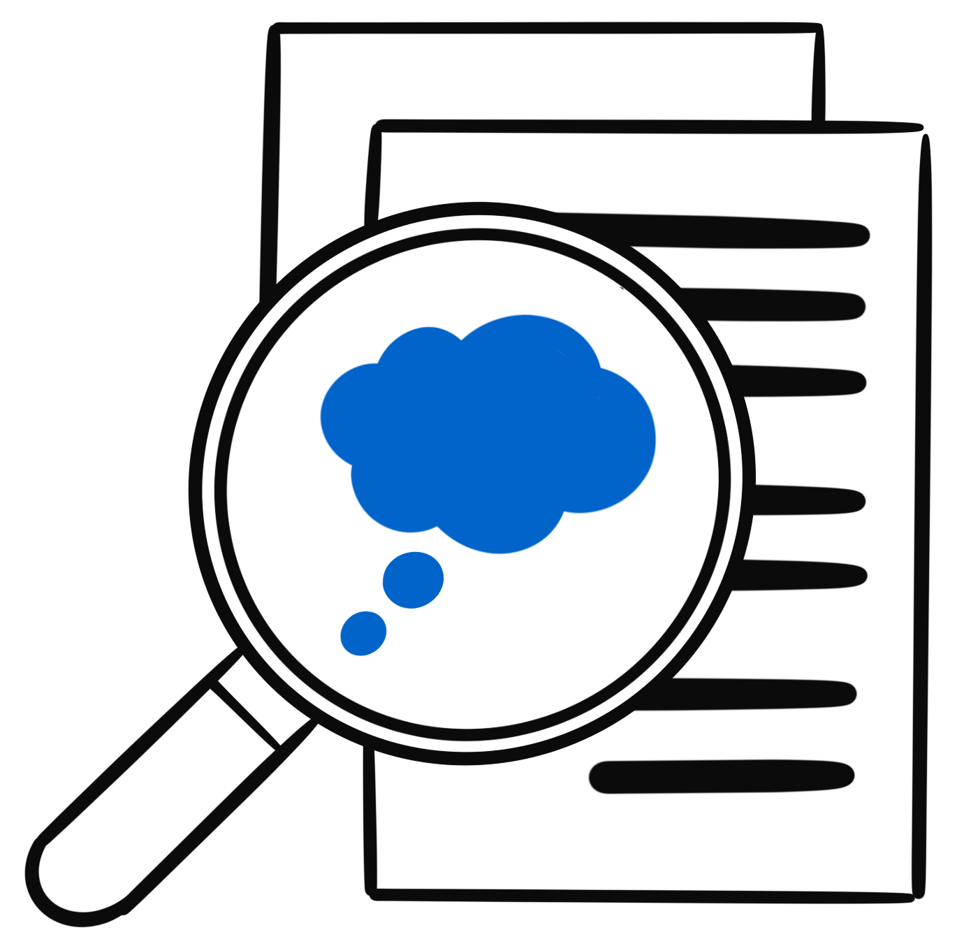 Illustration of a magnifying glass over a content strategy doc